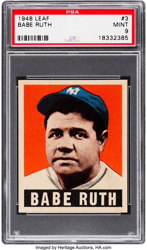 Babe ruth card. In a sense every card in Goudey’s R319 were ‘rookies,” and that includes the four Babe Ruth cards that were featured in the 240 cards set. #53, the rarest and highest numbered of the Ruth cards, features the slugger posing with his bat in front of a yellow background. A PSA 8 near mint version of that card went for $ 59,250 in 2013. 