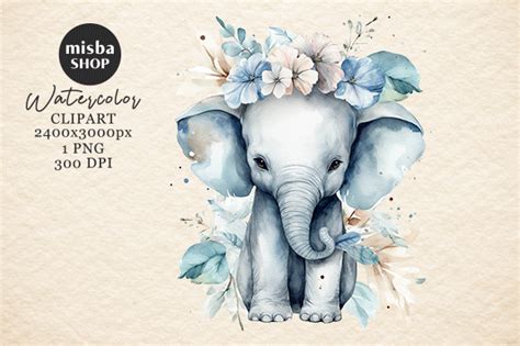 Baby Elephant American Watercolor - Creative Fabrica