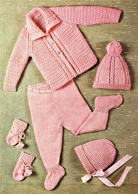 Baby Girls Pram Set Heart Motif Cardigan Jacket Tights Shawl KNITTING ...