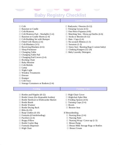 Baby Registry Checklist 12+ Free Word, PDF, PSD Documents Download