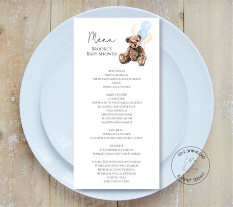 Baby Shower Menu Template