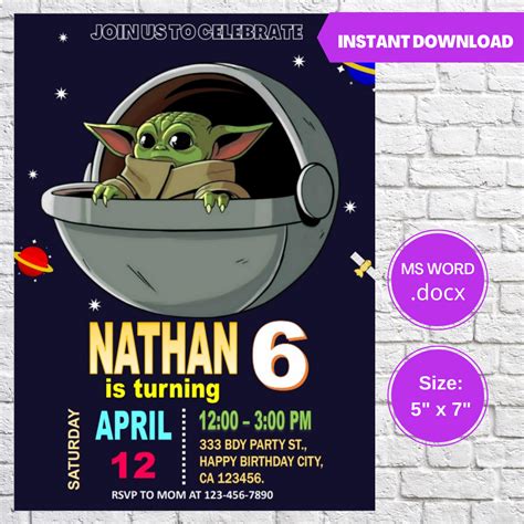 Baby Yoda Invitation Template