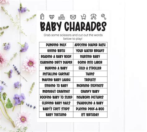 Baby charades words. These creative and unexpected clues will keep the game exciting and the energy high. Some baby charade ideas that are guaranteed to bring the laughs include miming "diaper change", "bottle feeding", "baby's first steps", "morning sickness", and "baby's first word". These clues are sure to get everyone guessing and ... 
