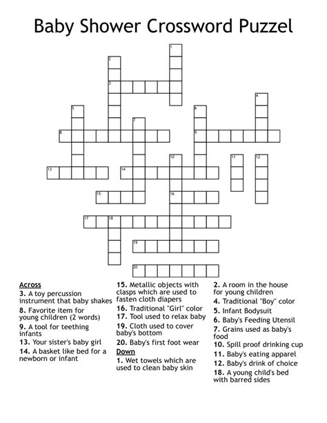 Baby tender crossword clue. Let's find possible answers to "Baby tender" crossword clue. First of all, we will look for a few extra hints for this entry: Baby tender. ... Baby tender. Finally, we will solve this crossword puzzle clue and get the correct word. We have 1 possible solution for this clue in our database. Related clues. McPhee's job, in a 2005 film; Live-in ... 