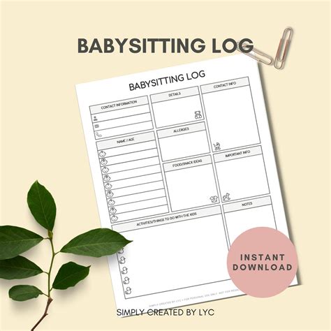 Babysitter Log - Etsy