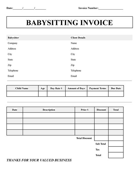 Babysitting Invoice Template