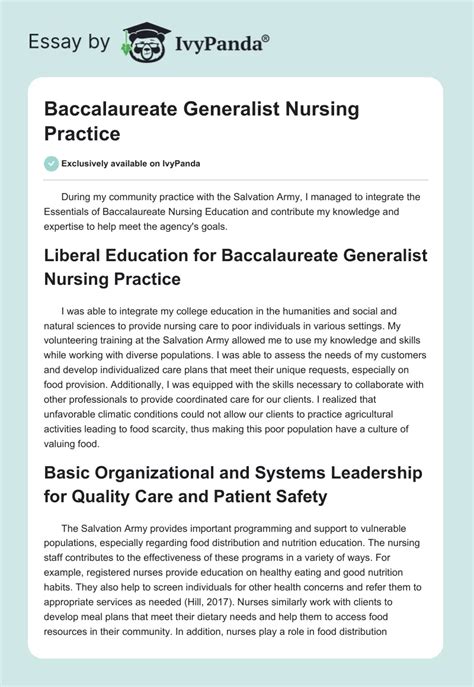 Baccalaureate Generalist Nursing Practice - 1194 Words Essay …