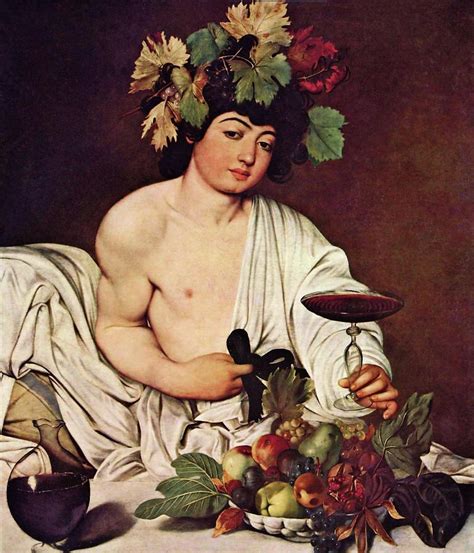 Bacchus by caravaggio. Date Created: 1595 - 1597. Style: Early Baroque / Mythological painting. Provenance: Medici family collections in Florence. Physical Dimensions: w850 x h950 mm. Original Title: Bacco adolescente. Type: painting. Medium: Oil on canvas. The painting is listed in the 17-18th century inventories of the Villa di Artiminio from 1609; such an early ... 