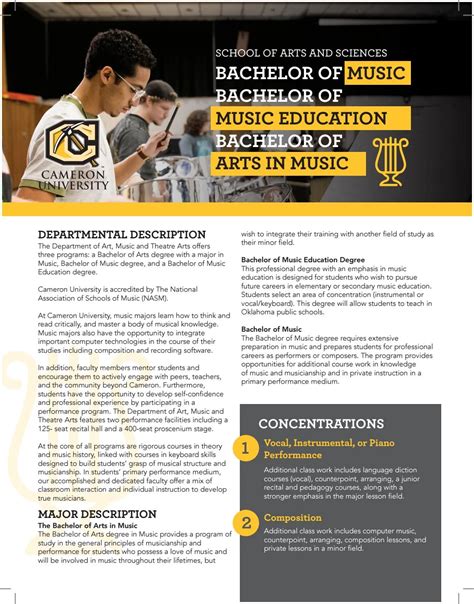 Bachelor of arts in music education. College of Fine Arts. The Bachelor of Music degree in Composition, with special areas of interest in instrumental, vocal, and piano, provides training in composition, orchestration, and arranging and prepares students for professional work in music. The Bachelor of Music degree in Music Education, a five-year program, with areas of interest in ... 