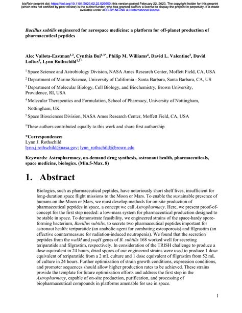 Bacillus subtilis engineered for aerospace medicine: a platform for …