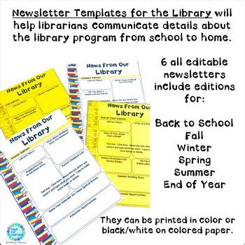 Back To School Library Newsletter Notes Template Editable Tpt