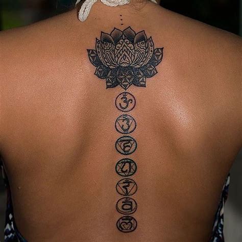 Sacred Throat Chakra Tattoo Design on the Back; This is a sacred throat chakra tattoo design that is made up on the back of the wearer. In this tattoo design, they have highlighted all the seven chakras related to our body. A throat chakra is meant for maintaining good communication, ease of perception, and self-expression.. 