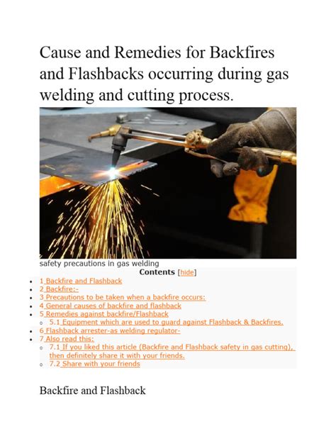 Backfire and flashback in welding.  We would like to show you a description her...