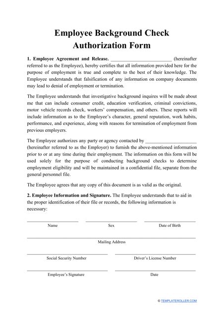 Background Check Authorization Form PERINGKAT