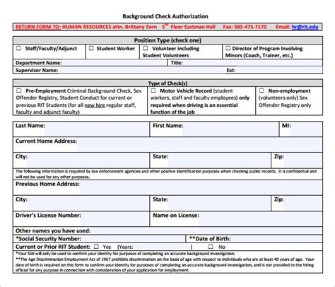 Background check form in Word and Pdf formats