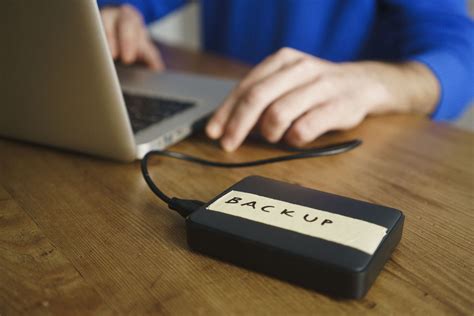 Backing up computer. To backup your files using an external hard drive, you typically connect the drive to your computer or laptop with a USB cable. Once connected, you can choose individual files or folders to copy onto the external hard drive. In the event you lose a file or a folder, you can retrieve copies from the external hard drive. 