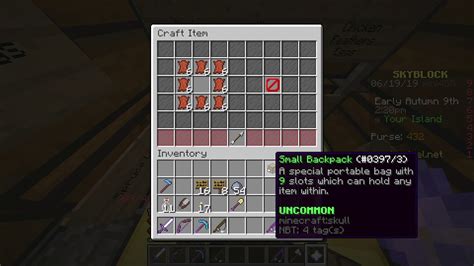 Backpack hypixel skyblock. Feature Suggestion: Being able to sell all items within a backpack from the push of two buttons; 1st click: Wanting to sell the items in a backpack. 2nd click: A confirmation window, showing the inventory of the selected backpack. Argument #1: "Just make enchanted melons." 