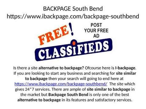 Find ebekpage South Bend. Sell and Buy, free ads, Advertising, housing, sale, The best site South Bend Trades/Labor then ebekpage is the best site to visit. Backpage south bend
