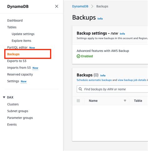 Backup dynamodb table.  Backups are fully-managed, extremely fast, and do not impact ...