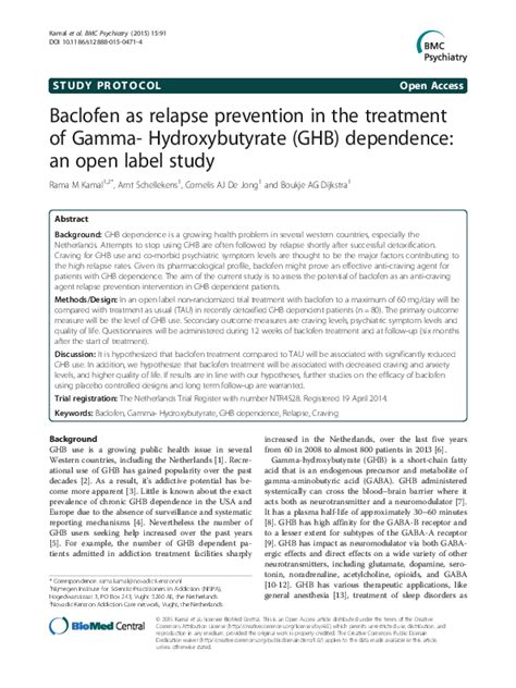 Baclofen as relapse prevention in the treatment of Gamma- Hydrox…