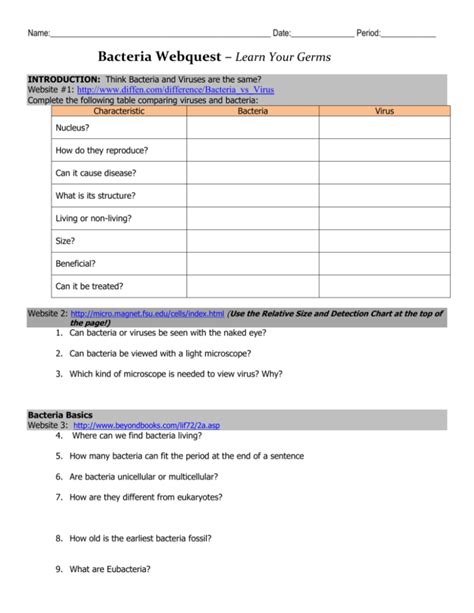 Bacteria Webquest Learn Your Germs Answer Key
