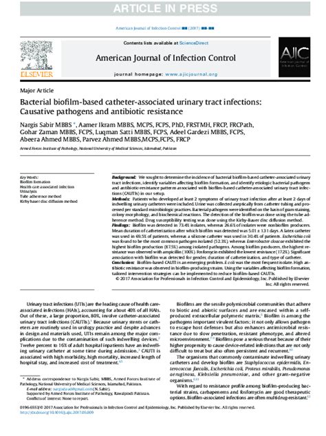 Bacterial biofilmbased catheterassociated urinary tract infections