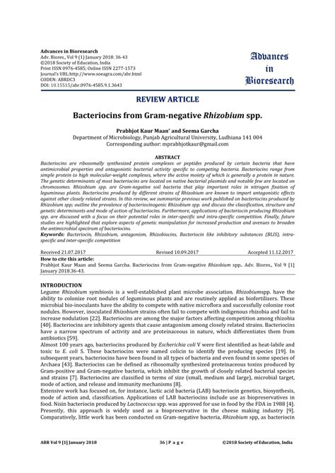 Bacteriocins from Gram-negative Rhizobium spp - ResearchGate