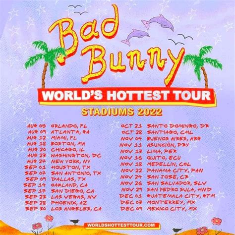 Bad Bunny Kicks Off 2022 World Tour – Set List Revealed! Bad Bunny has officially kicked off the World's Hottest Tour and you can check out the setlist right here! The 28-year-old music ...