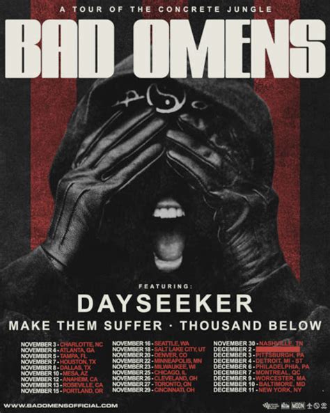 Bad omens tour. Bad Omens Tour Sold Out. Damn I know I waited 3 days but that’s ridiculous. My city’s date sold out with many others too. Really wanted to see Erra and Invent Animate too. 12. 41 comments. Add a Comment. LionTop2228 • 7 mo. ago. Bad Omens needs to start touring in larger venues. 