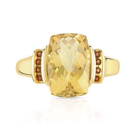 Bague or 375 jaune citrine rectangulaire et grenats - MATY