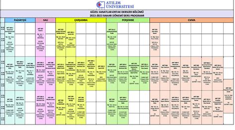 Bahar Dönemi Ders Programı.