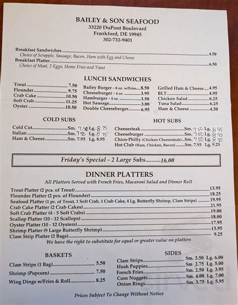 Bailey seafood menu. Bailey Seafood. Seafood, Seafood Markets. 3316 Bailey Ave Buffalo NY, 14215. - 9 ratings. Hours Closed. ETA 45 - 60 min. Delivery Minimum $15.00. Delivery Cost Starting at $4.99. Menu Reviews Hours. 