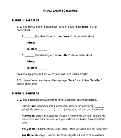 Bakım Onarım Sözleşme Örneği . 