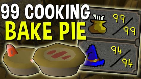 Bake pie osrs. 2325. Redberry pies are a type of pie that can be obtained by baking an uncooked berry pie on a cooking range, requiring level 10 Cooking and granting 78 experience when successful. Players may burn the pie while baking one, resulting in a burnt pie; the burn rate while cooking these will decrease as players reach higher Cooking levels. 