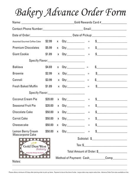 Baked Goods Order Form Template