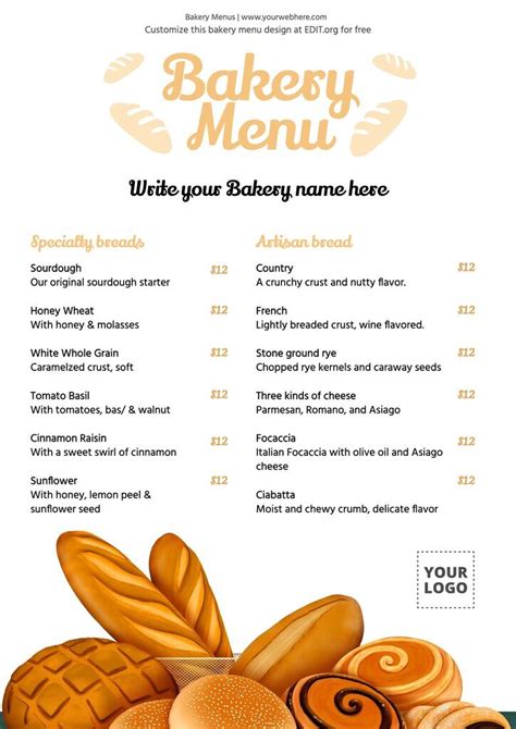 Bakery Menu Template Bakery Menu Menu Card Template Free Printable Menu