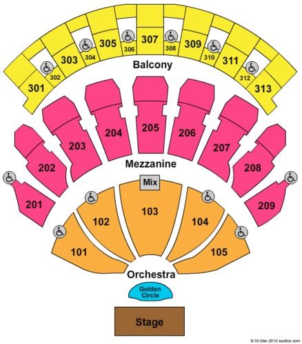 Bakkt theater seating chart with seat numbers. Located just beyond the Table seating, these seating sections remain close to the stage from the front half of the lower seating tier. Fans sitting in Sections 102-104 will not only be treated to a head-on view of the performance on the stage, but will also have some of the best views of the 2,200 square foot high-definition LED walls. 