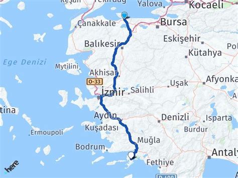 Balıkesir Bandırma ile Muğla Bodrum arasıdaki seyahat süresi yaklaşık olarak 6 saat 5 dakika sürmektedir.