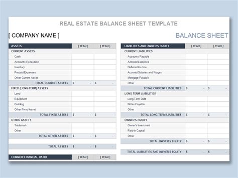 Balance Sheet Free Template for Excel