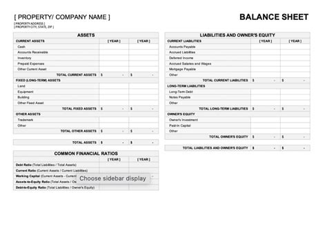 Balance Sheet Template For Rental Property
