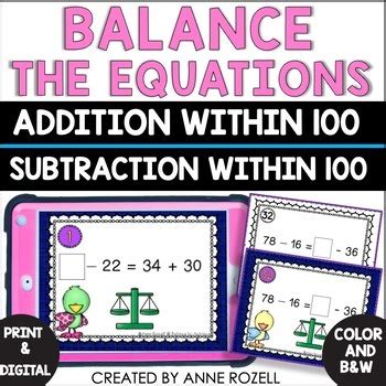 Balance the Equation Addition and Subtraction within 100 No Regroup Digital Math activities