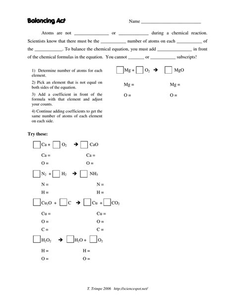 Balancing Act Worksheet Answers