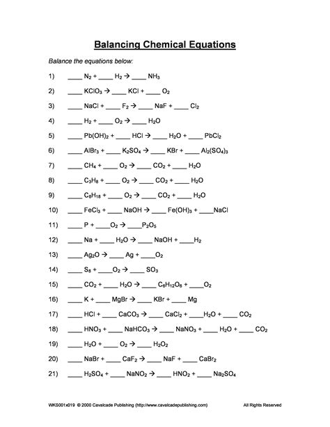 Balancing Chemical Equations Practice Worksheet Answer Key + My PDF