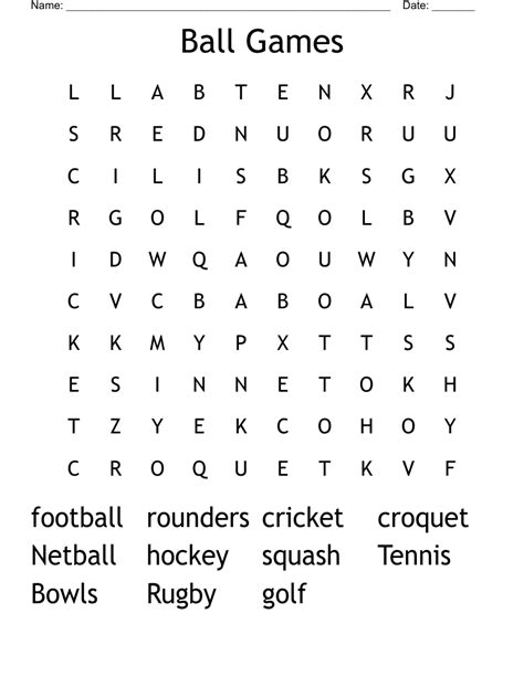 Ball Games Word Search WordMint