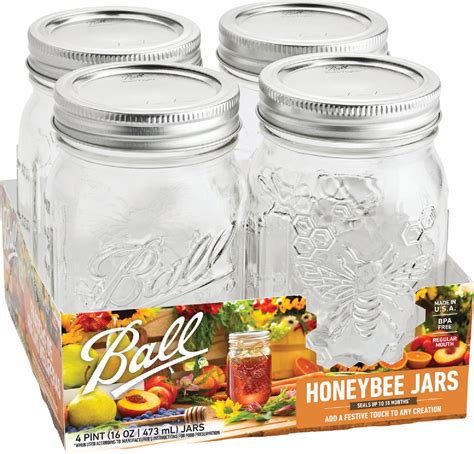 Ball honeybee keepsake jar. Whether it's freshly-canned jam, a breakfast parfait, a sunny sangria, or a beautiful bouquet, these beautiful, decorative glass jars instantly elevate any look! Ball Flute Jars are reusable mason jars that are safe for canning, BPA-free, and made in the USA. Dimensions (Overall): 5 Inches (H) x 3.5 Inches (W) 