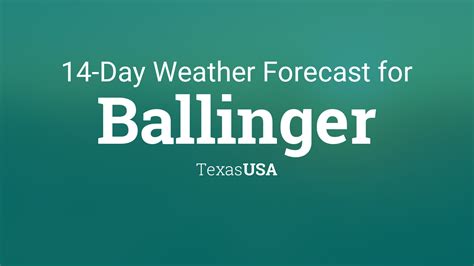 Average High 2010–Present. 80.3 °F. Ballinger weather forecast updated daily. NOAA weather radar, satellite and synoptic charts. Current conditions, warnings and historical records. . 
