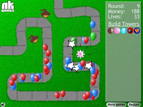 Balloon monkey defense 4. In Bloons TD 4 onwards, certain towers such as banana farms can be placed to produce additional money during a round (end of the round in Bloons TD 4). In later games, there are multiple difficulty levels; for instance, in BTD5, there are four difficulty levels and in Bloons Monkey City there are six. The higher the difficulty the player plays ... 