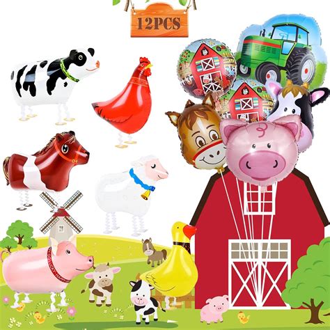 Balloons, 5 Farm Animals Balloons, Cow Balloon, Pig Balloon, Horse