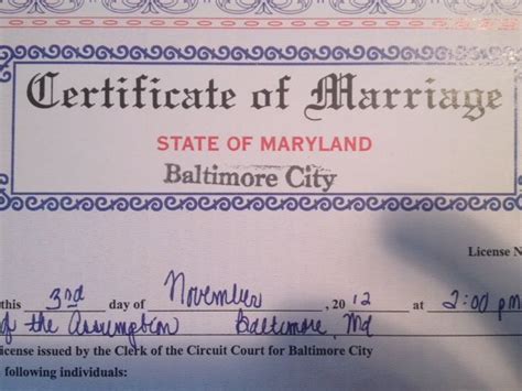 Baltimore City Wedding License