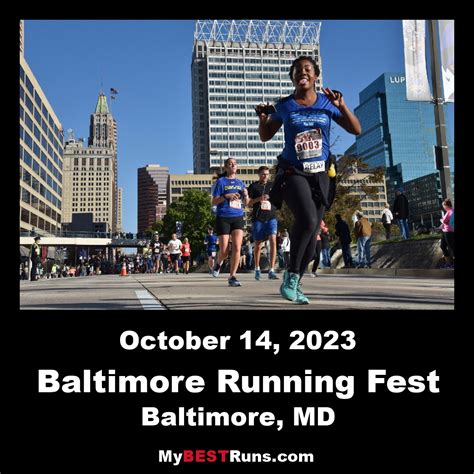 Baltimore running festival. Road Closure Info. Mark your calendar – Saturday, October 14 – the 22nd Anniversary Baltimore Running Festival. We hope you look forward to this day with a sense of pride, as the Baltimore community will once again be on display for runners from around the country and the world to see. You have not disappointed in the first 18 years of the ... 